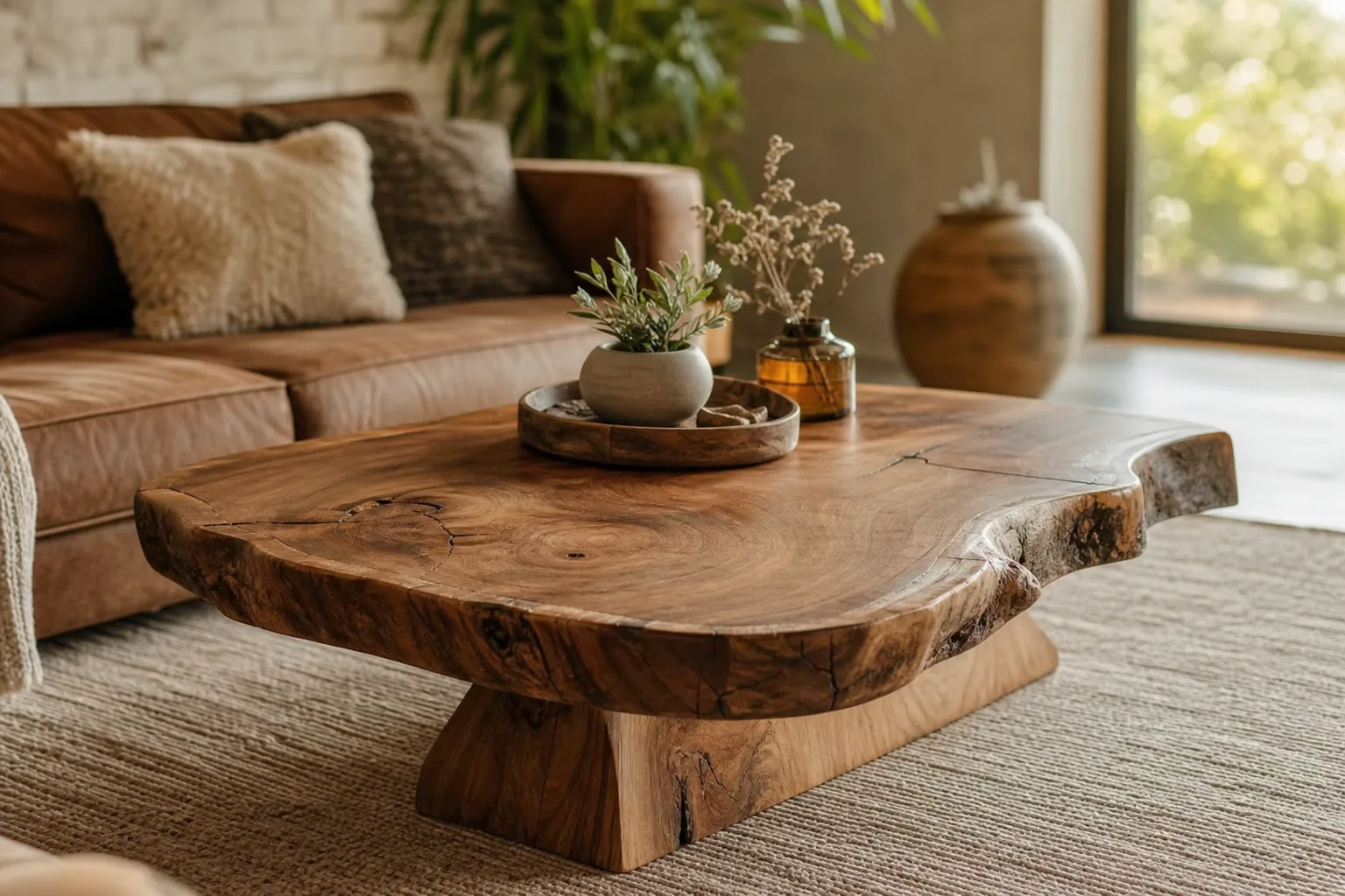 Handcrafted rustic live-edge wooden coffee table Handcrafted rustic live-edge wooden coffee table